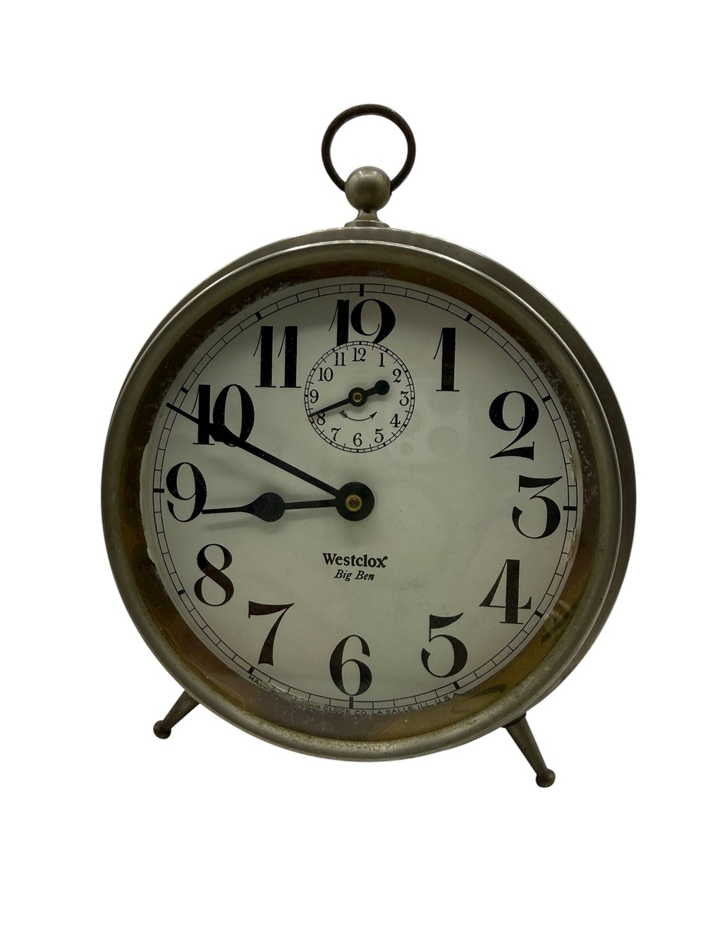Antique 1920s Big Ben Style 1A Wind-Up Alarm Clock Peg Leg Nickel Non-Working